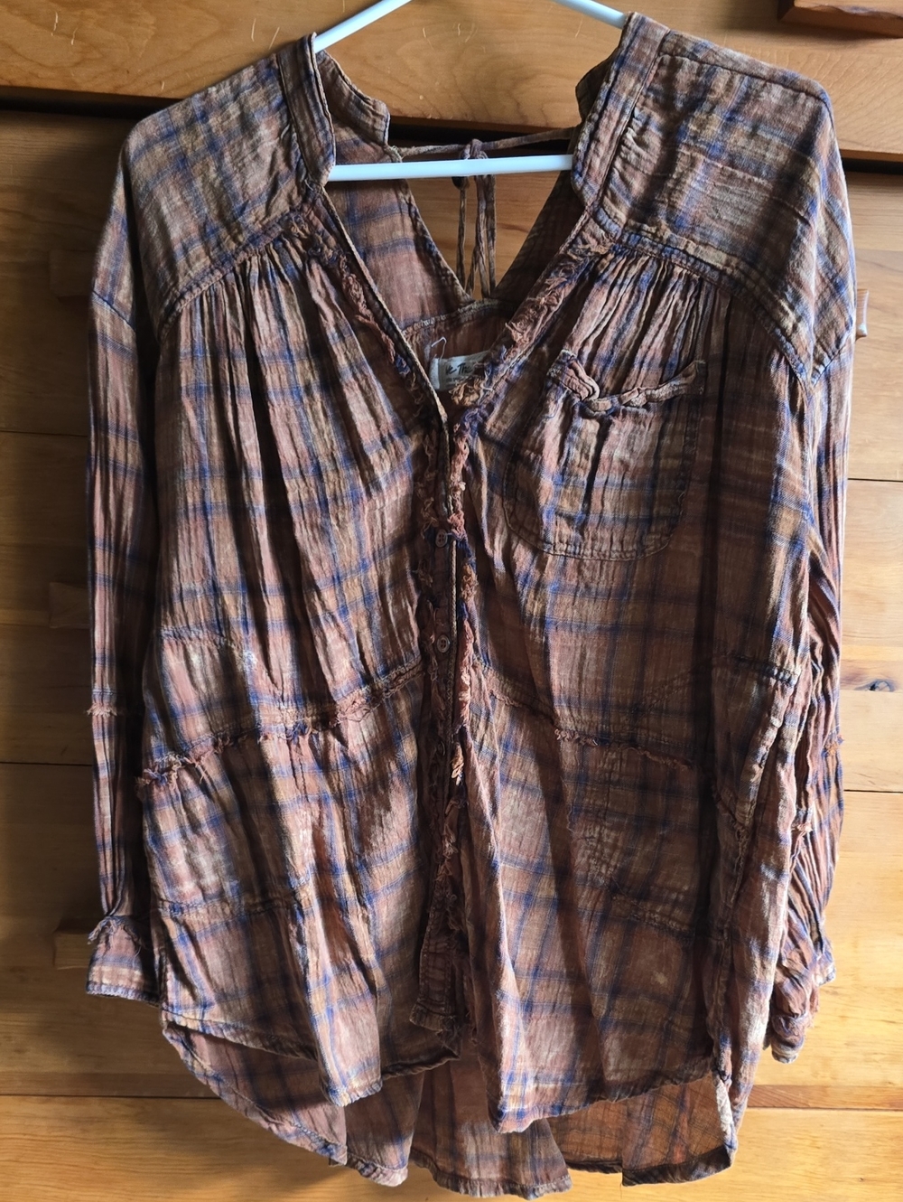 We The Free Rust Brown Plaid Button-Front Tunic